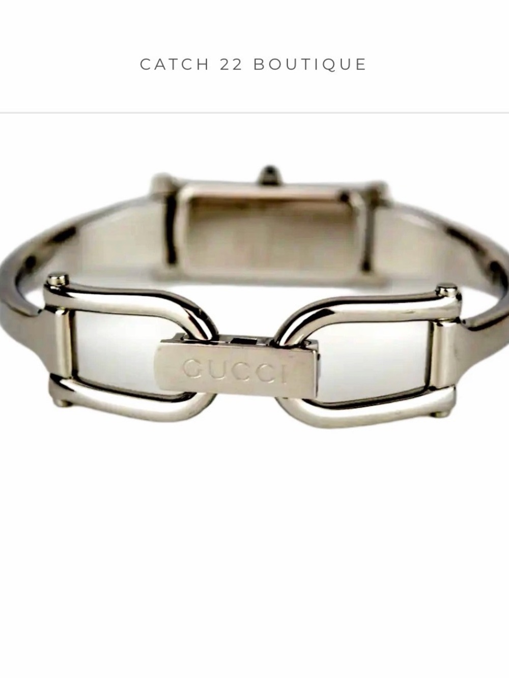 Gucci Silver-Tone Bangle Watch with Black Rectangular Dial - Picture 4 of 8